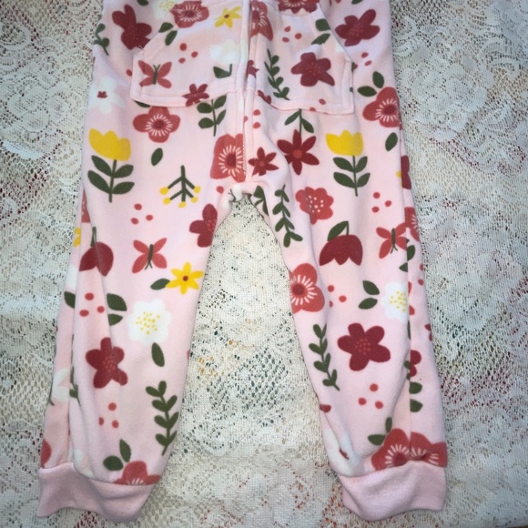 Carter's Baby Girl 24M Floral Fleece Romper Super Soft Zip Up Pink Pockets Sweet - Picture 8 of 9